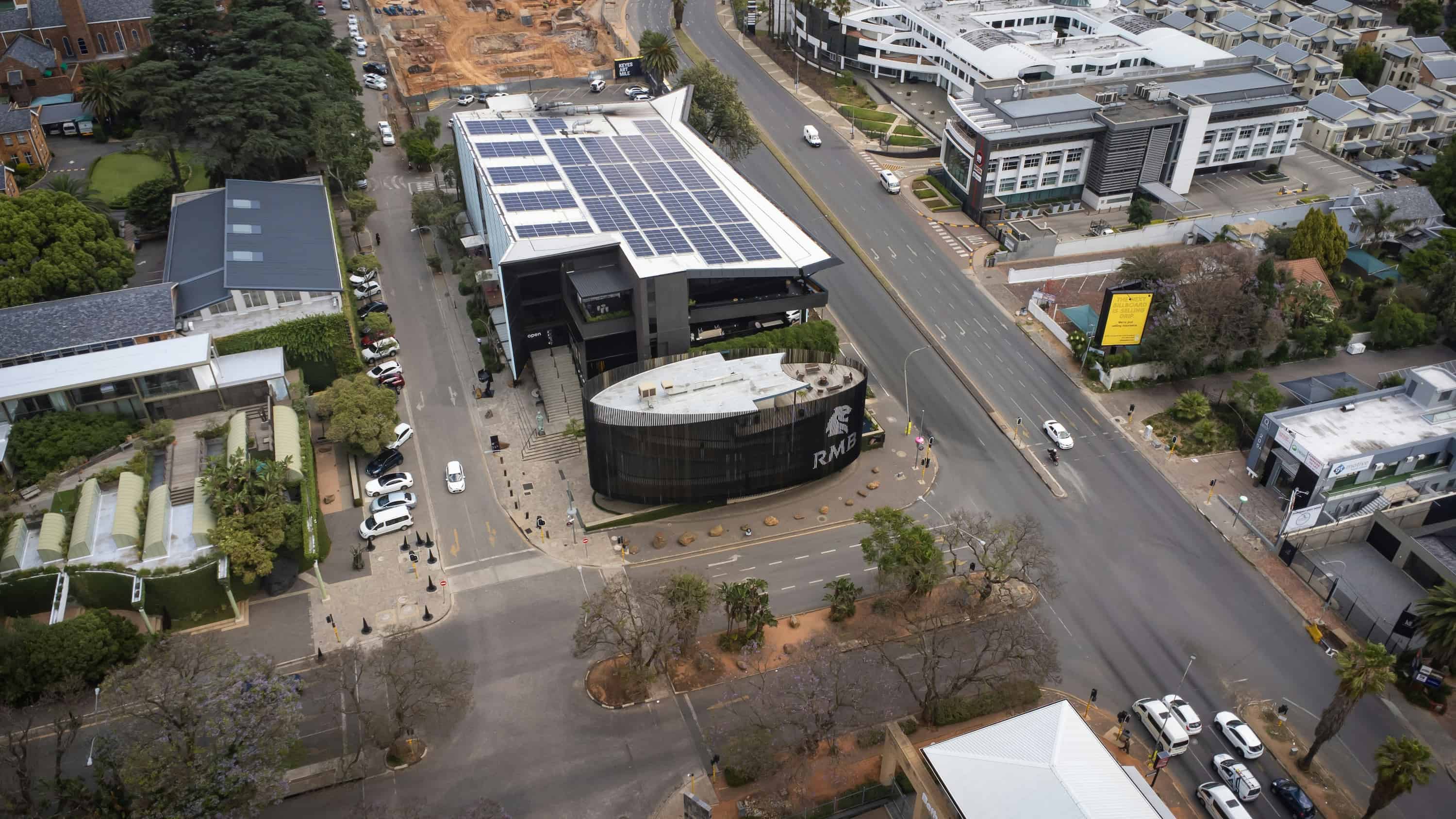 Solar panels on the rooftop of a business